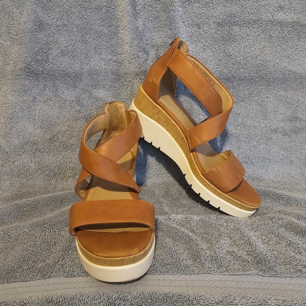 Soul Naturalizer Goodtimes Brown Wedge Sandals Platform Strappy Zipper 8.5M